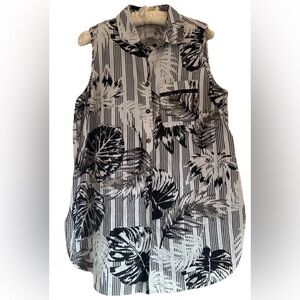 Chicos Women’s Sz 4/6 100% Linen Sleeveless No Iron FreshChic Tropical Top Tunic